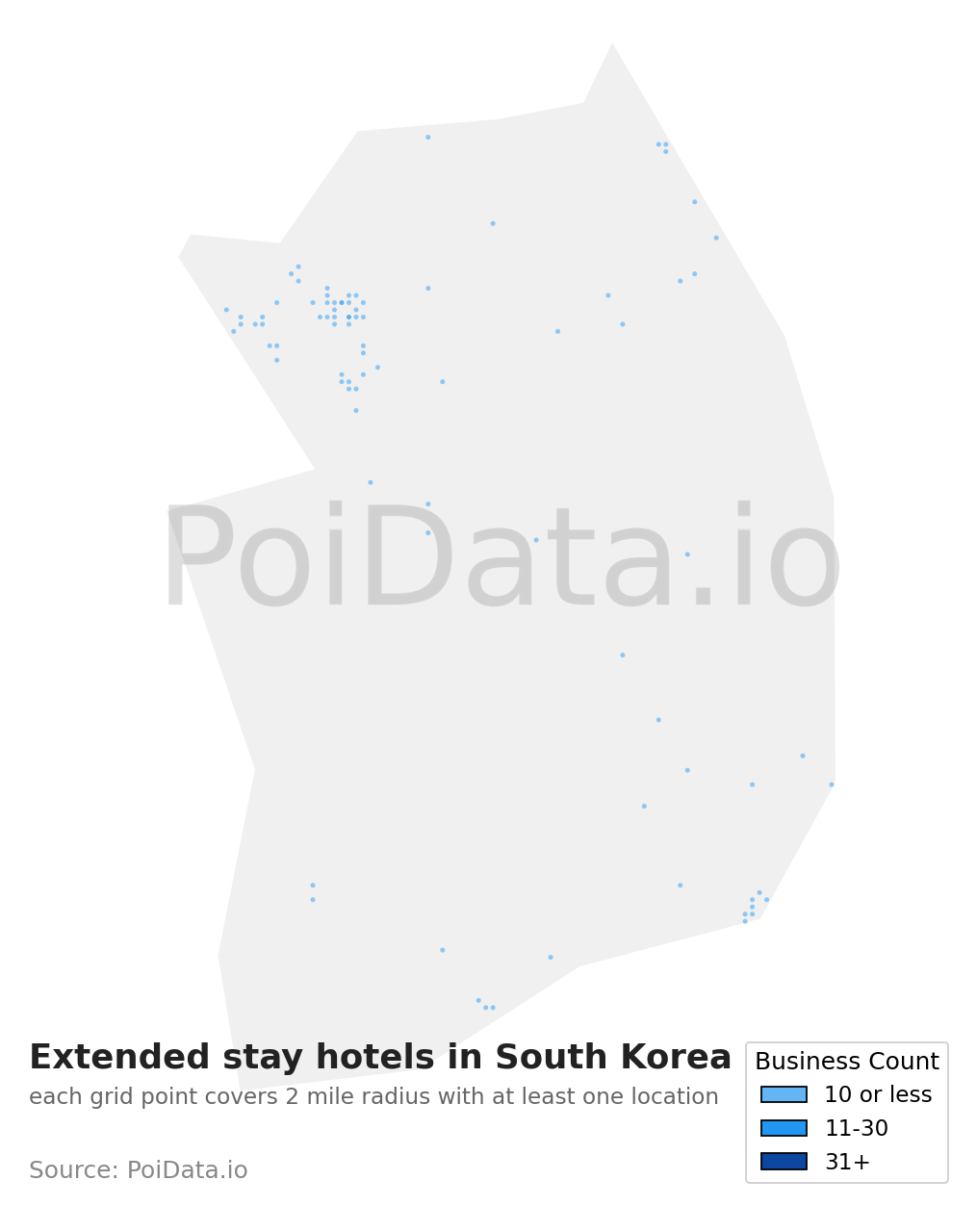 Extended stay hotel density map for South Korea