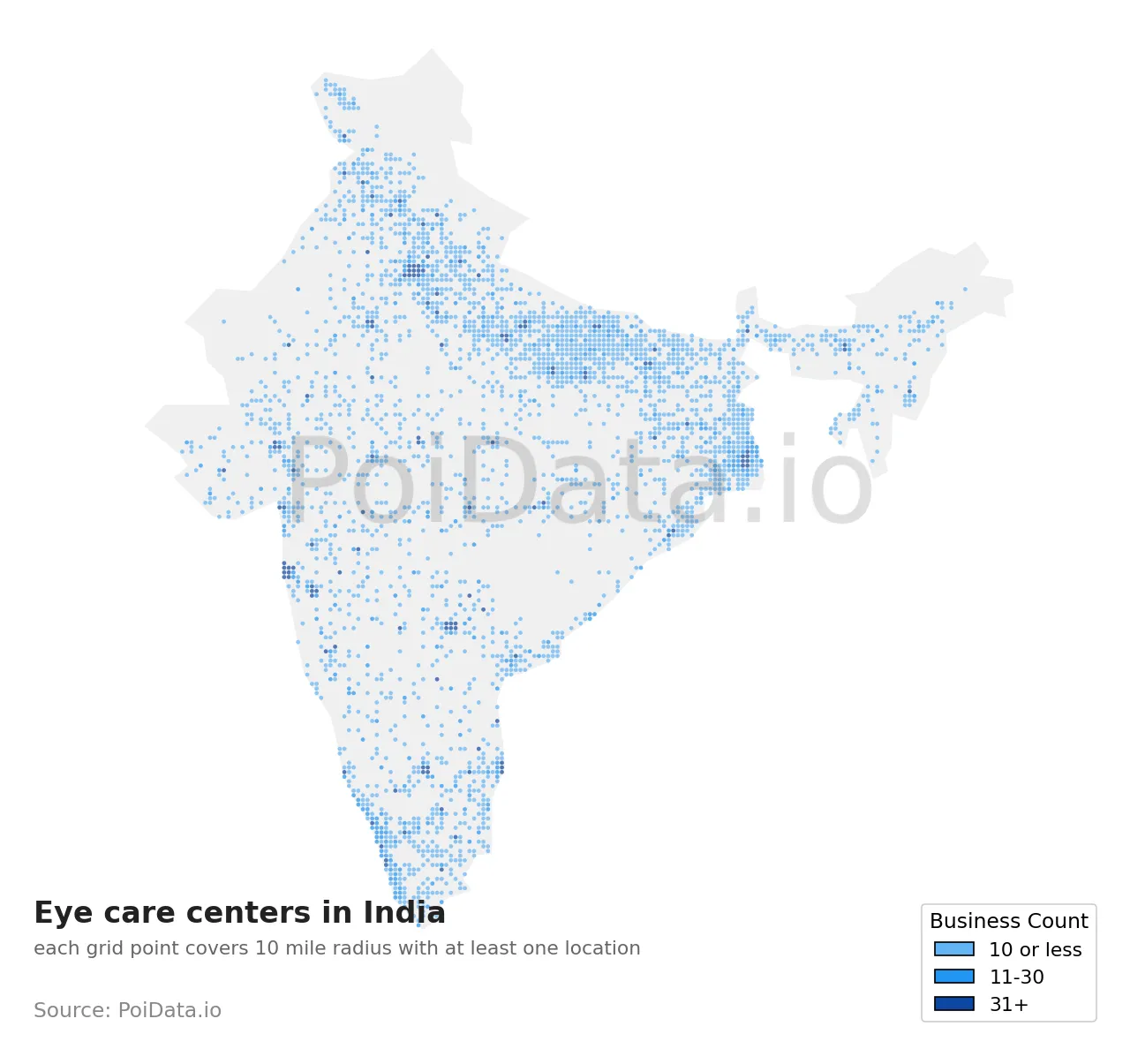 Eye care center density map for India