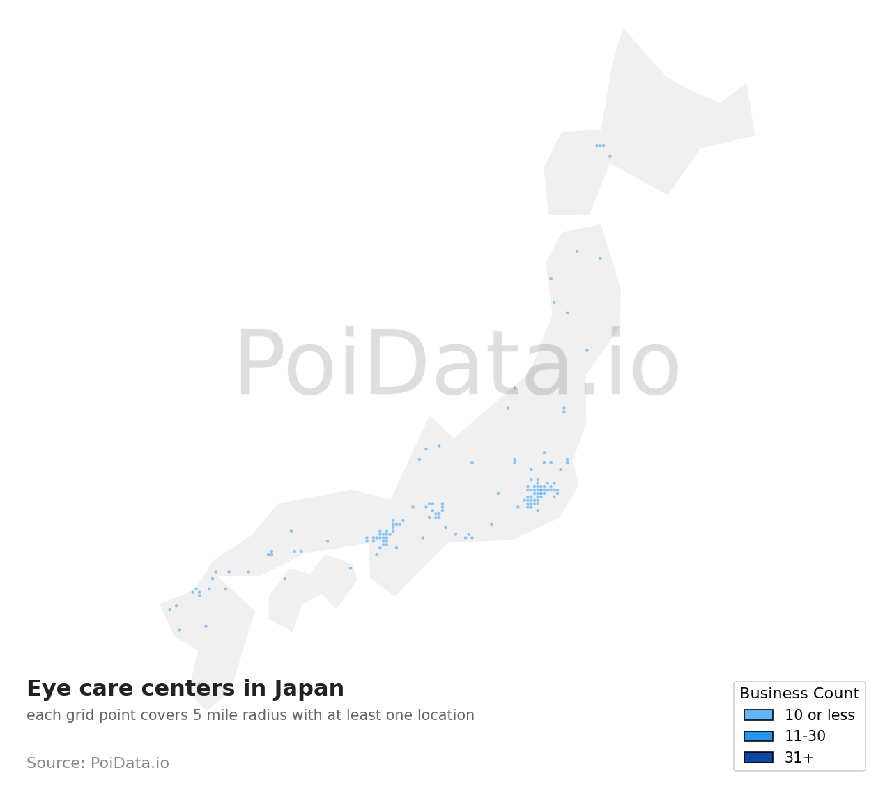 Eye care center density map for Japan