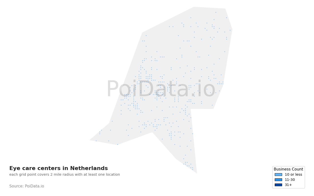 Eye care center density map for Netherlands