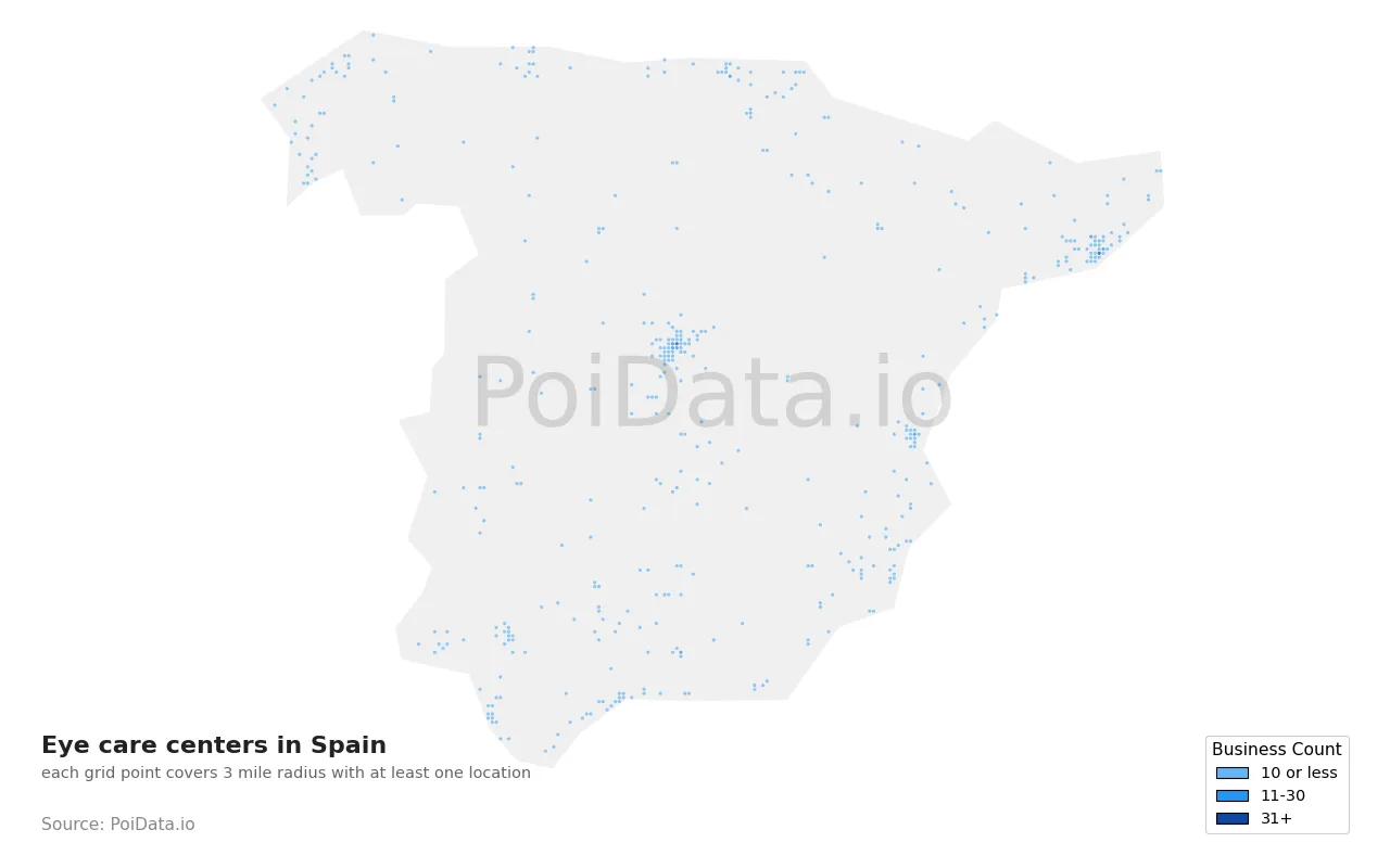 Eye care center density map for Spain