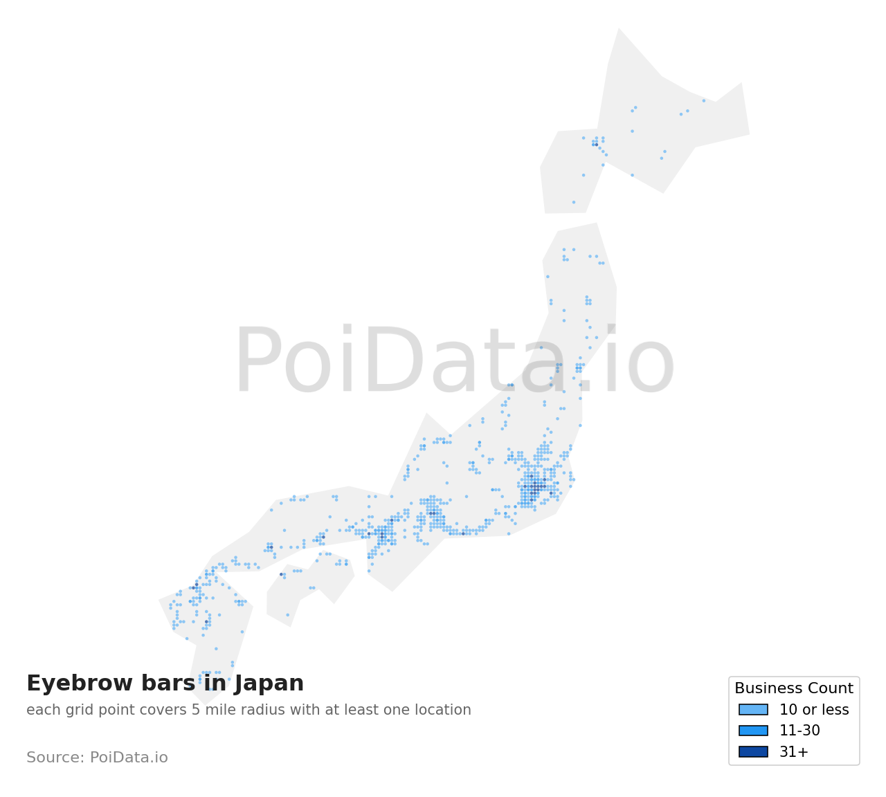 Eyebrow bar density map for Japan