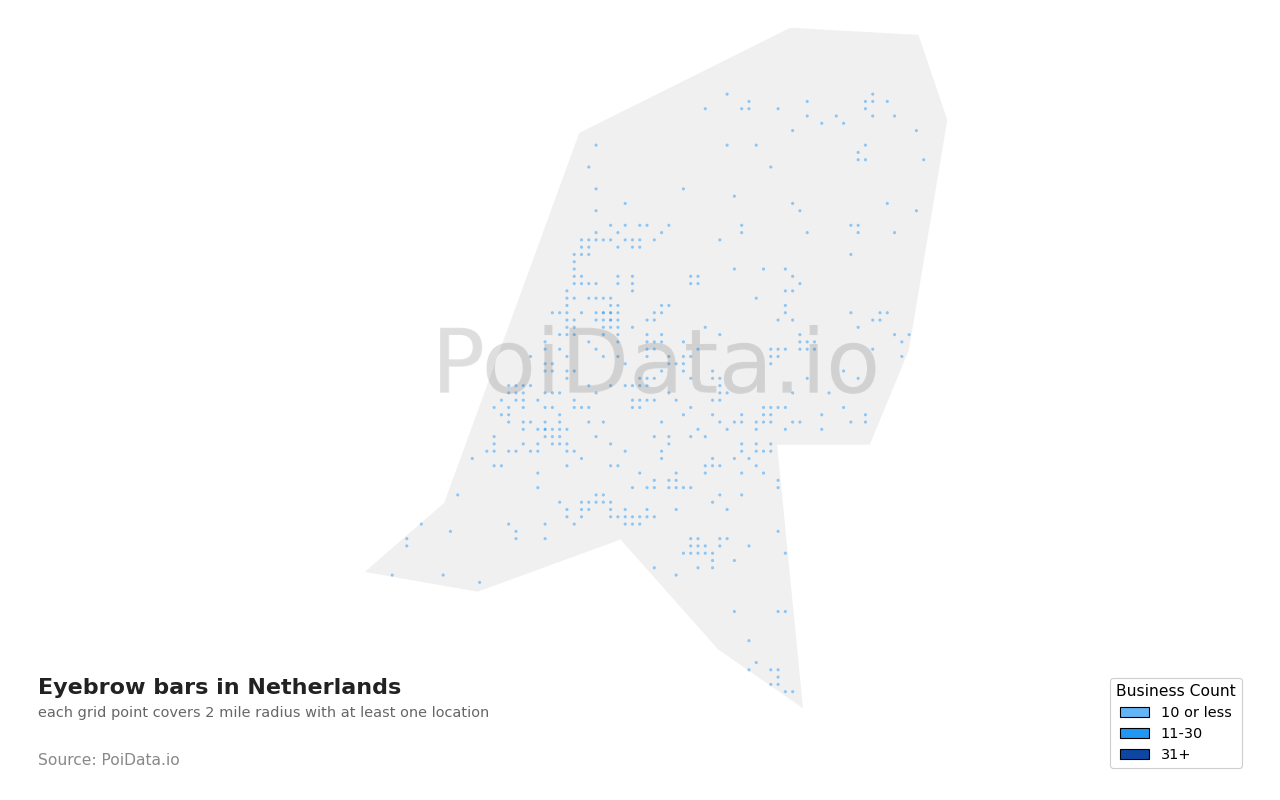 Eyebrow bar density map for Netherlands