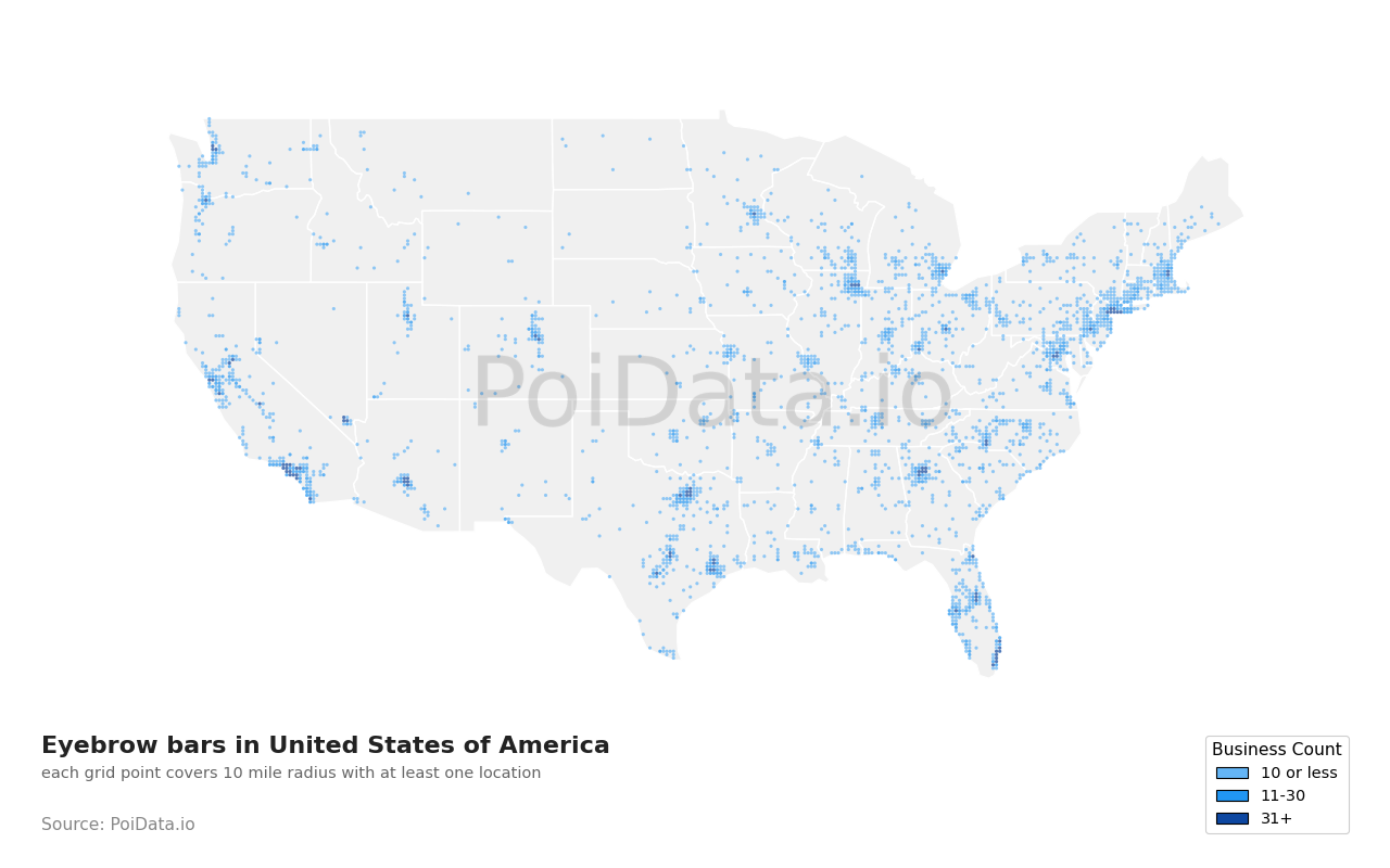 Eyebrow bar density map for Massachusetts, United States