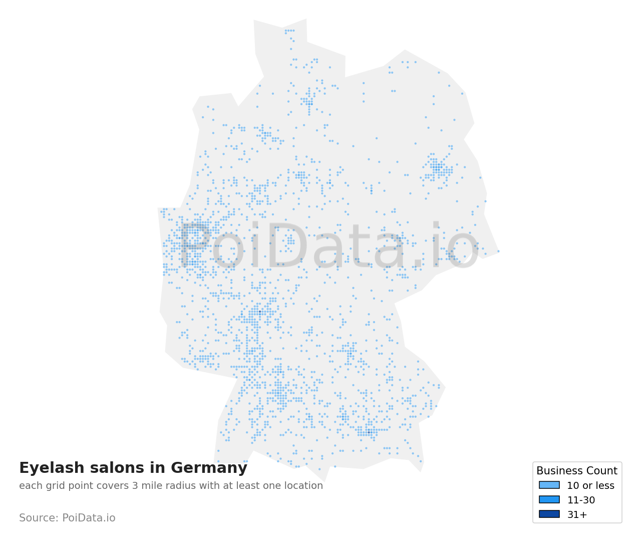 Eyelash salon density map for Germany