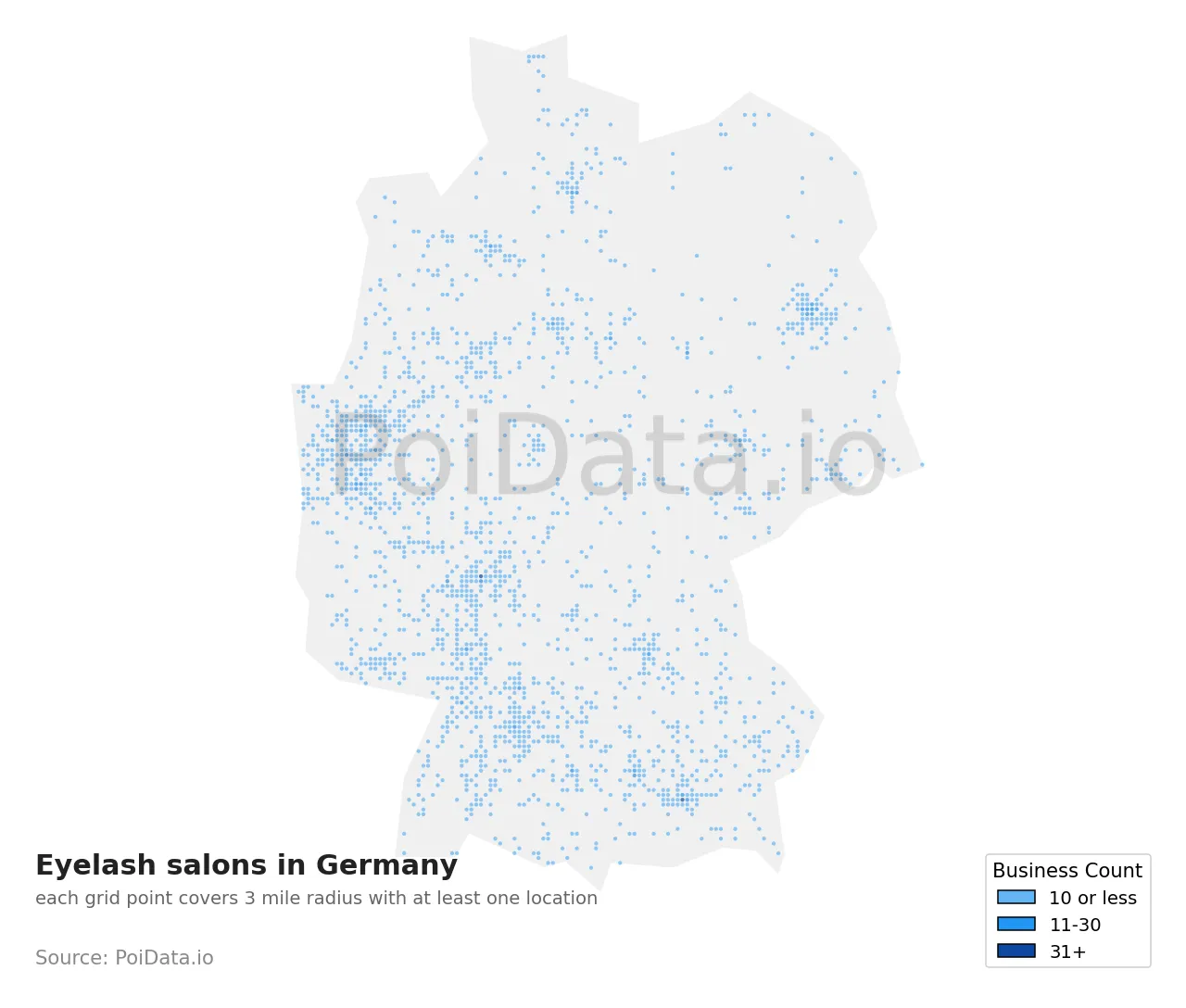 Eyelash salon density map for Germany