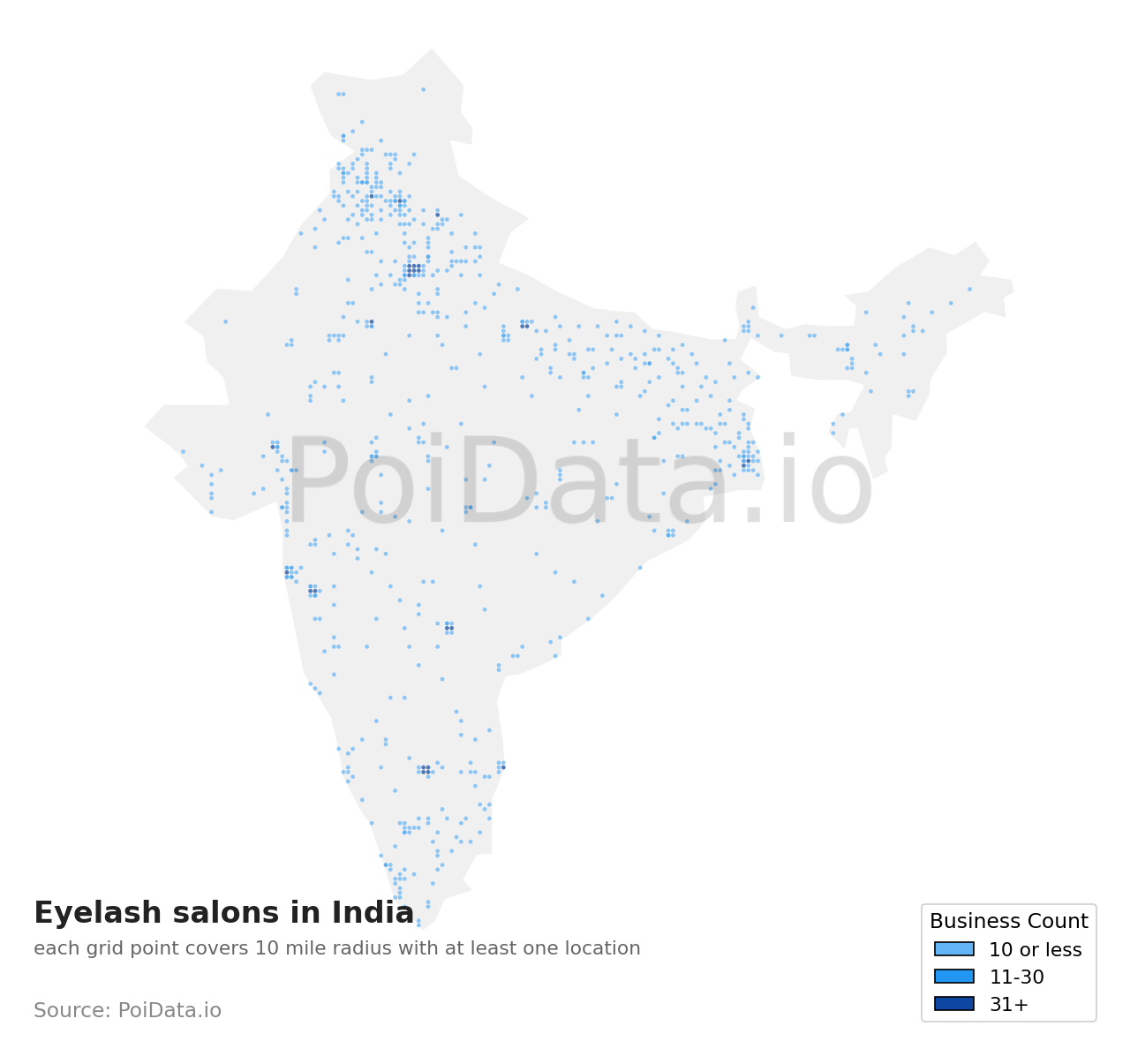 Eyelash salon density map for India