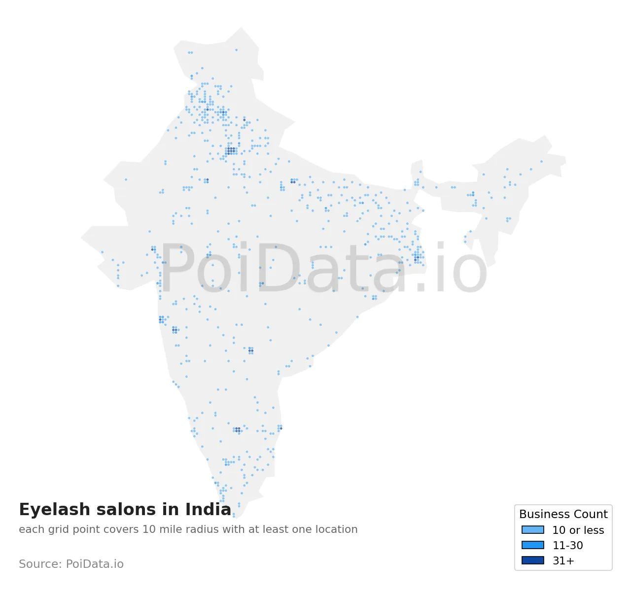 Eyelash salon density map for India