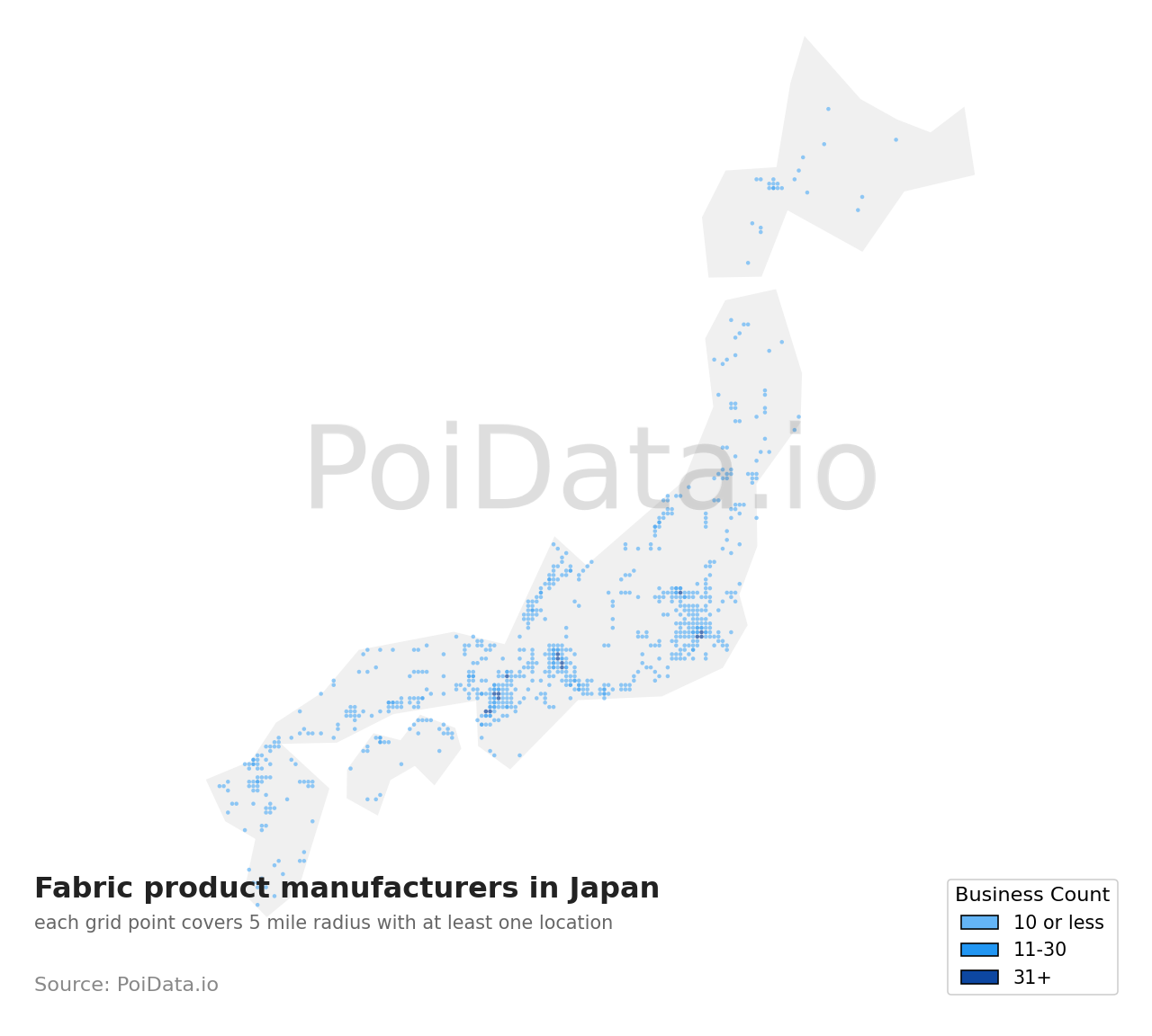 Fabric product manufacturer density map for Kyoto, Japan