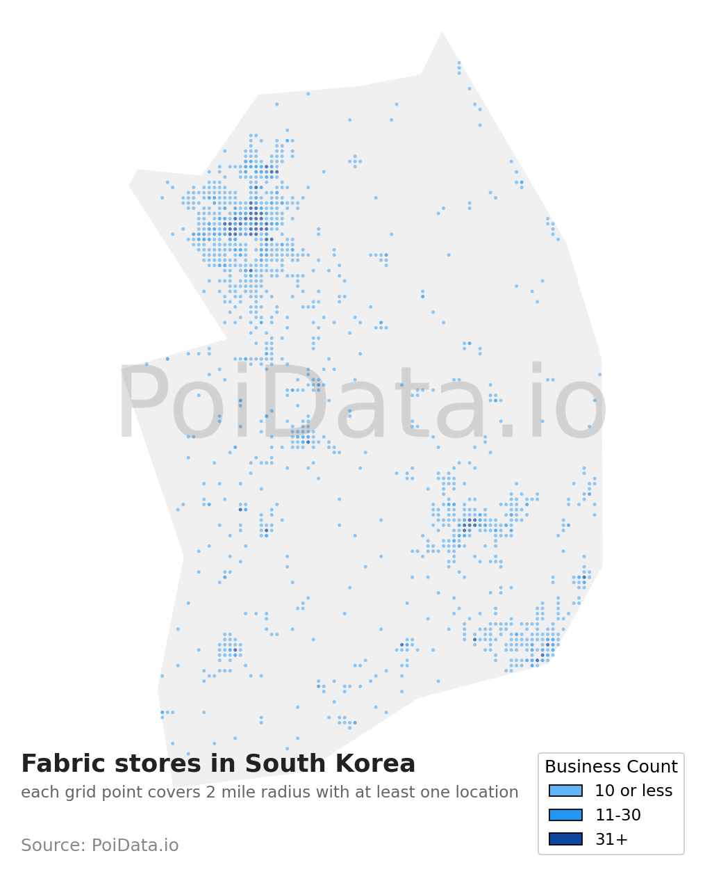 Fabric store density map for South Korea