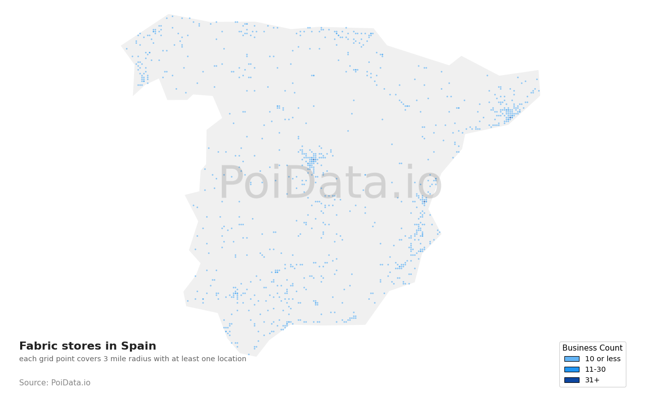Fabric store density map for Spain