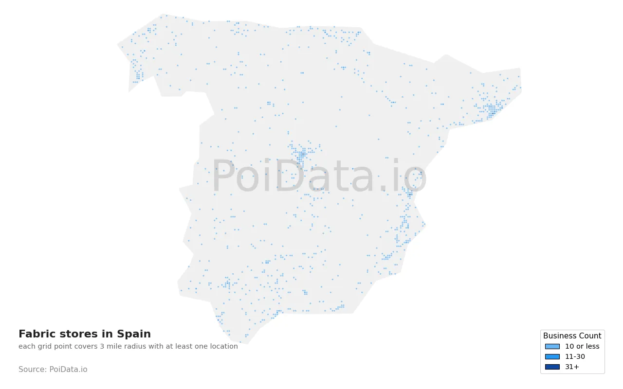 Fabric store density map for Spain