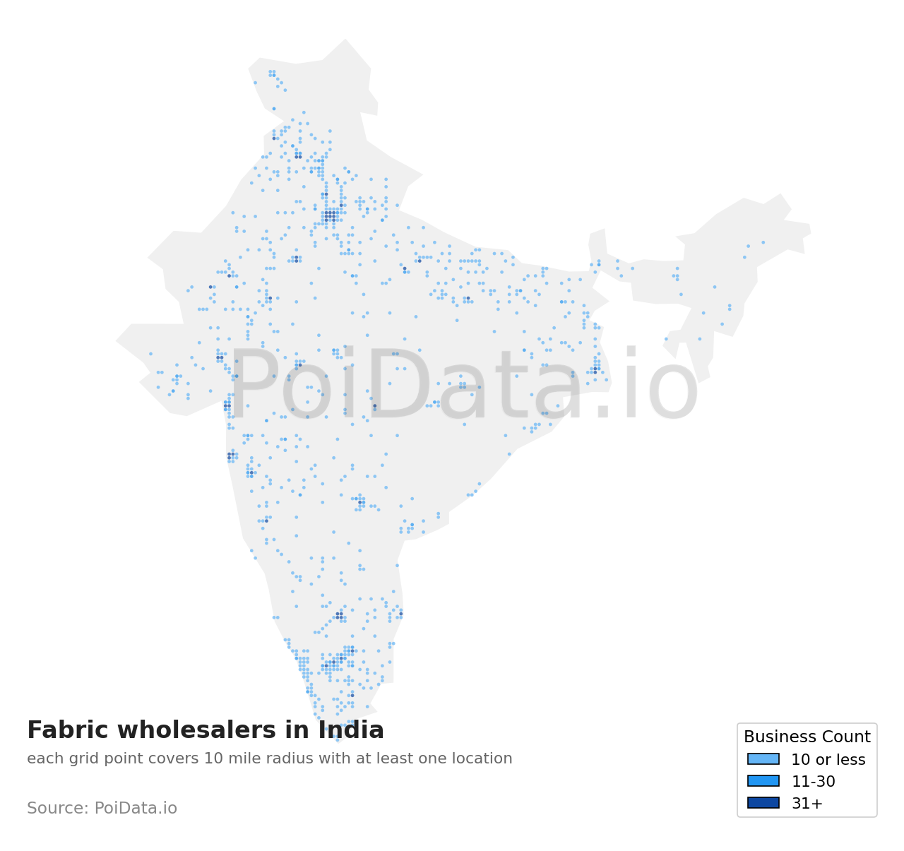 Fabric wholesaler density map for India