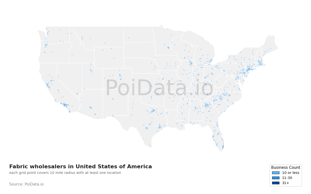 Fabric wholesaler density map for Pennsylvania, United States