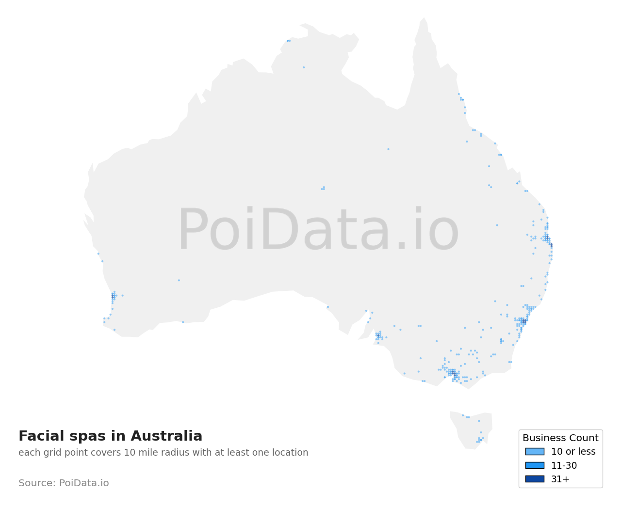 Facial spa density map for Australia
