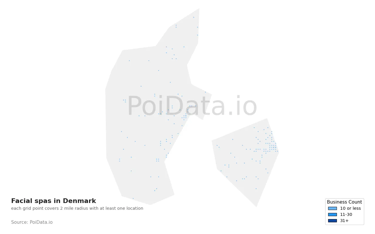Facial spa density map for Denmark