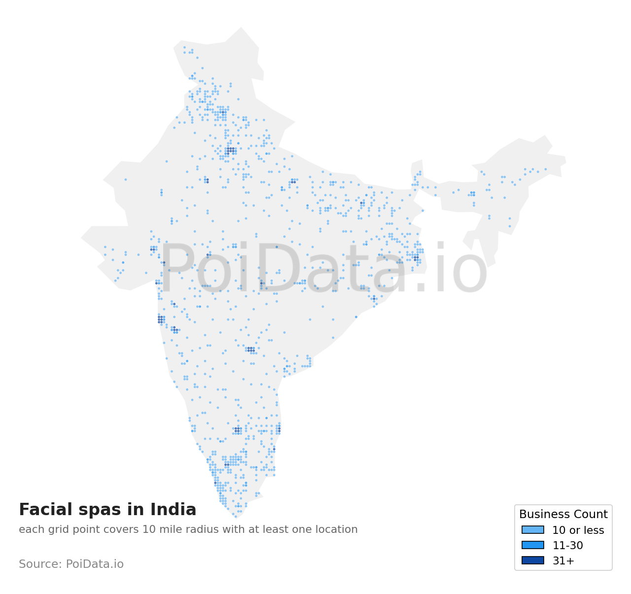 Facial spa density map for India