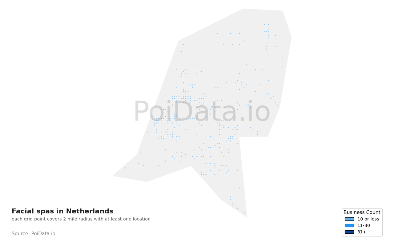 Facial spa density map for Netherlands