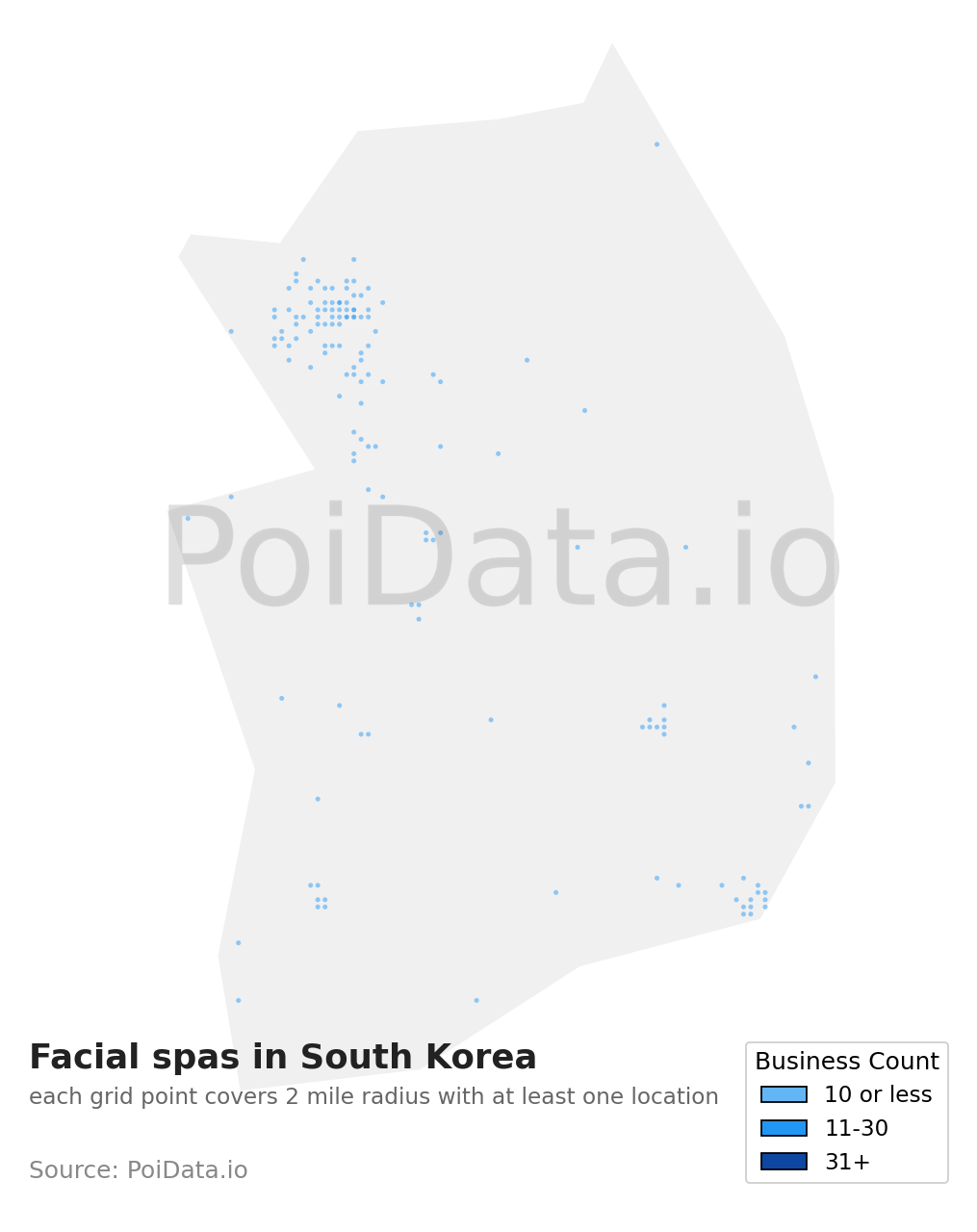Facial spa density map for South Korea