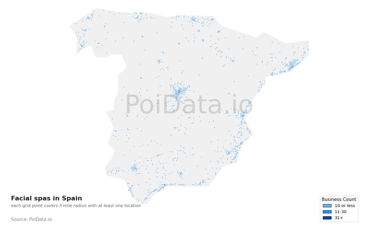 Facial spa density map for Spain