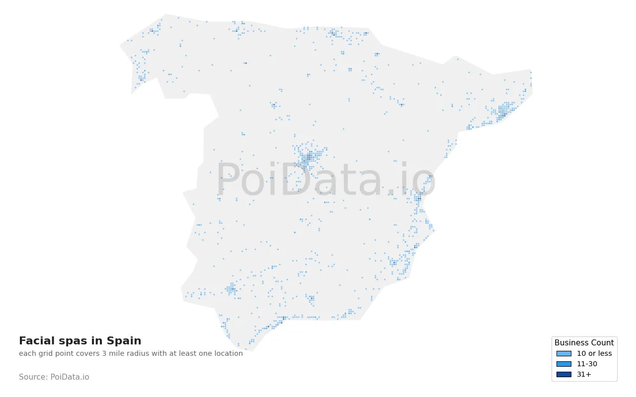 Facial spa density map for Spain