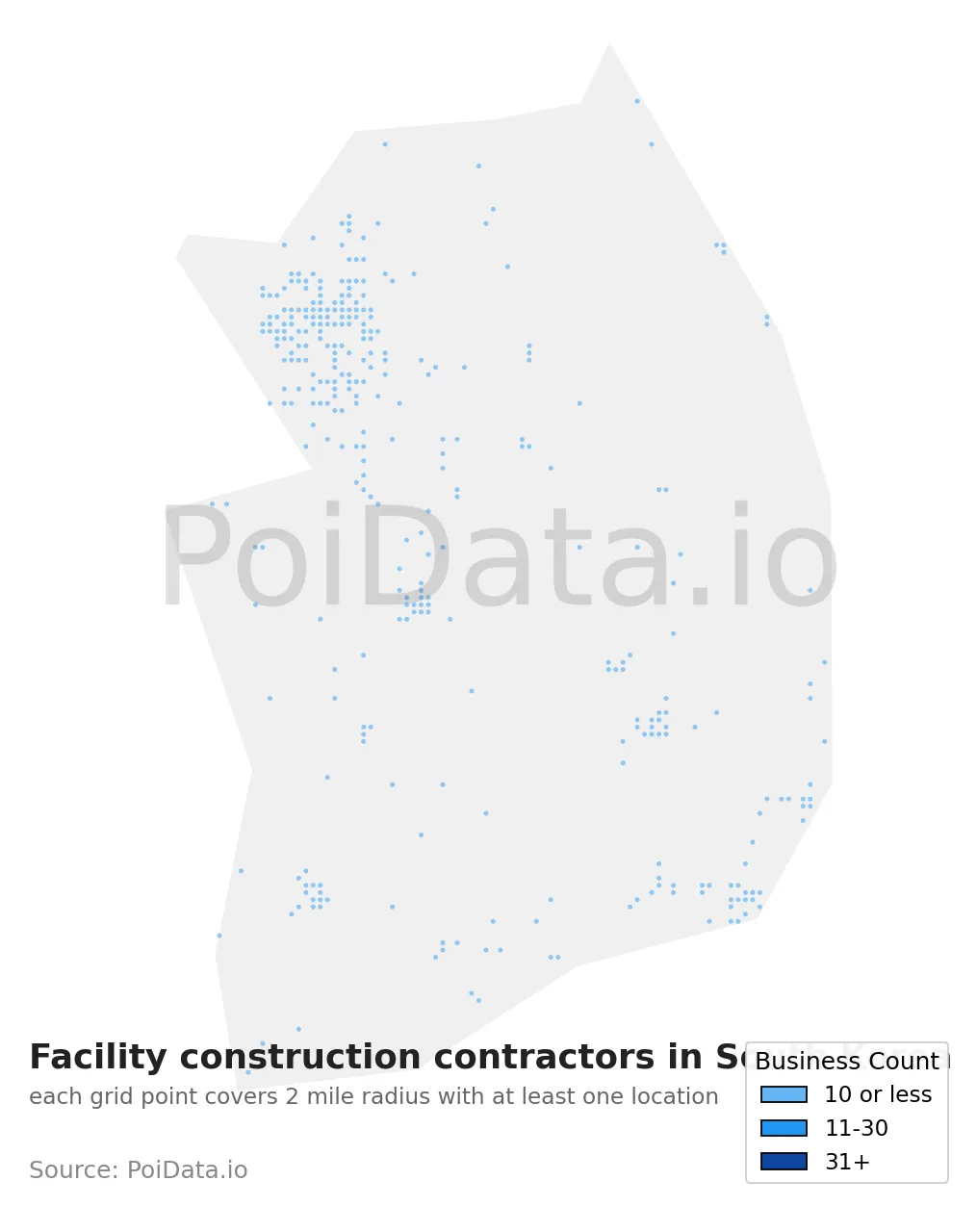 Facility construction contractor density map for South Korea