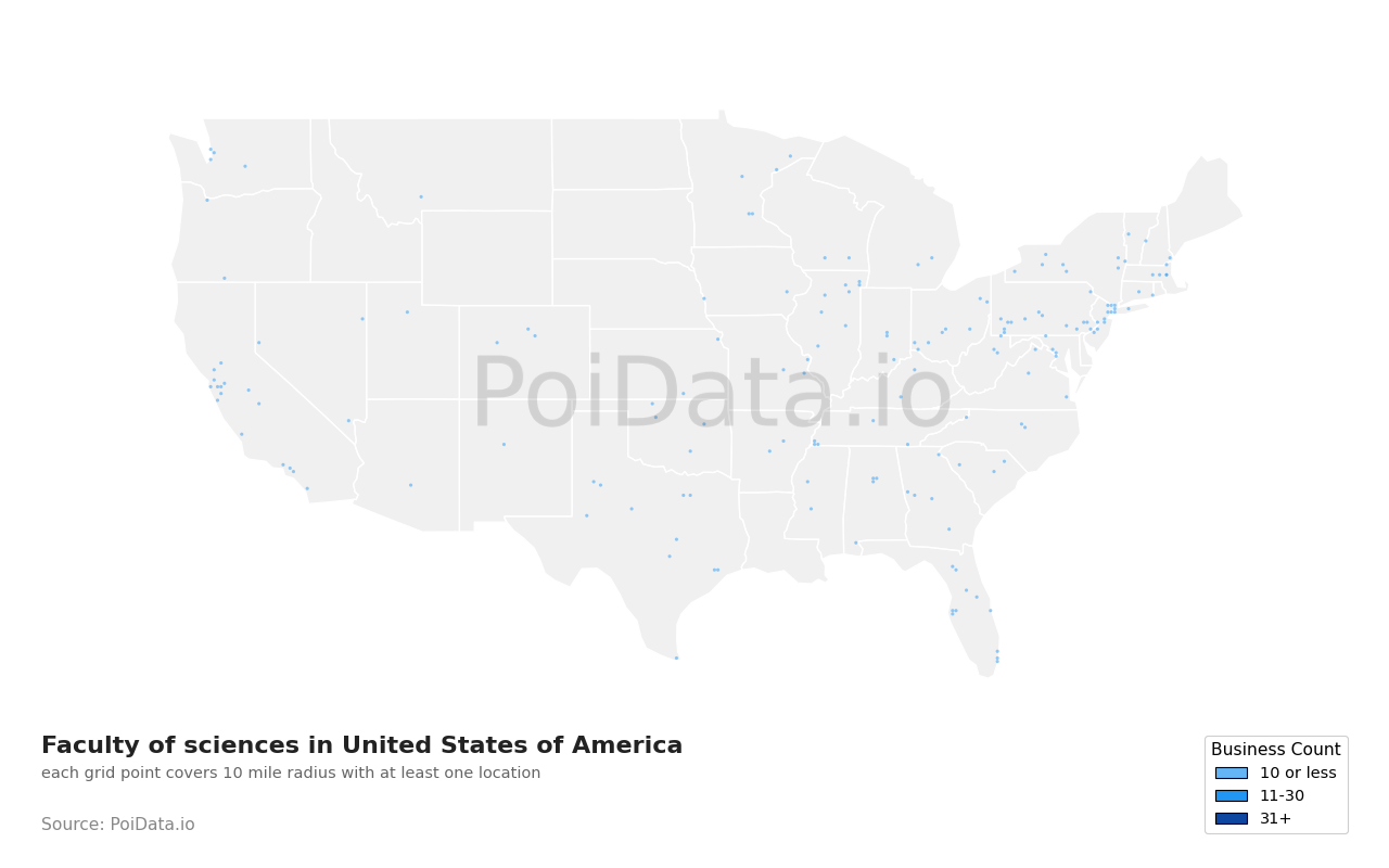 Faculty of science density map for Massachusetts, United States
