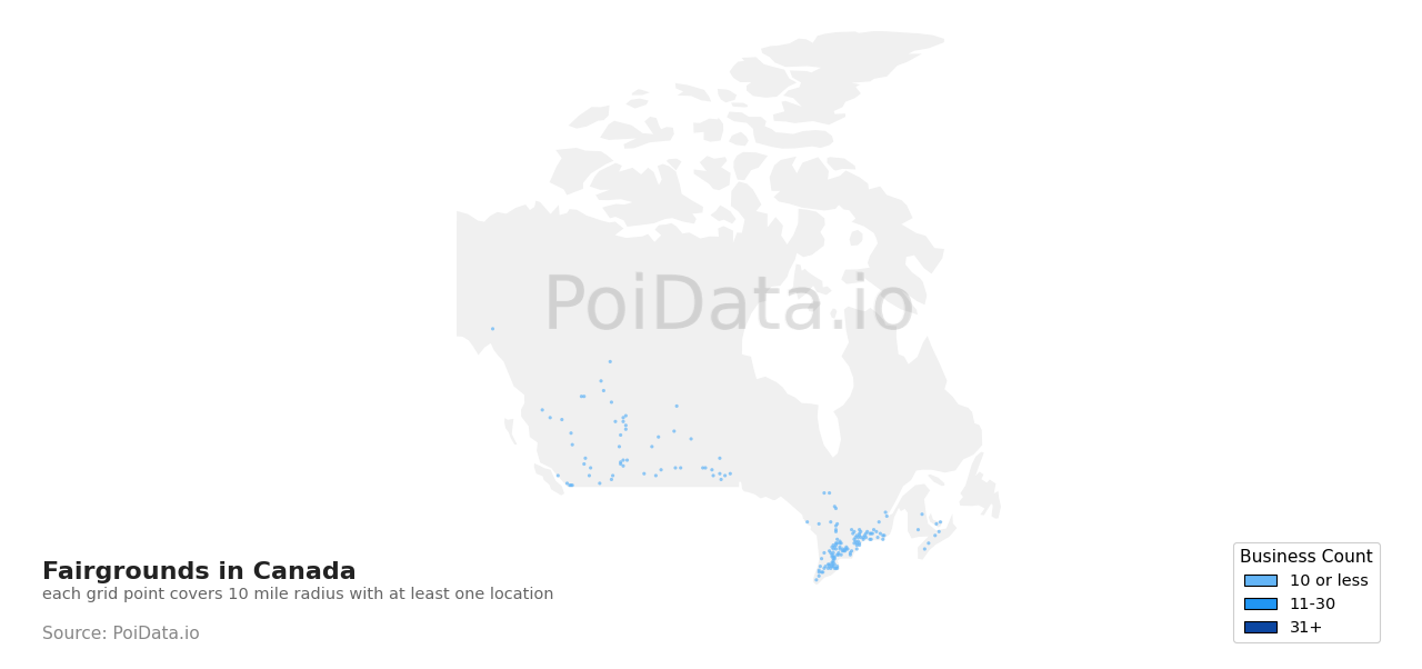 Fairground density map for Canada