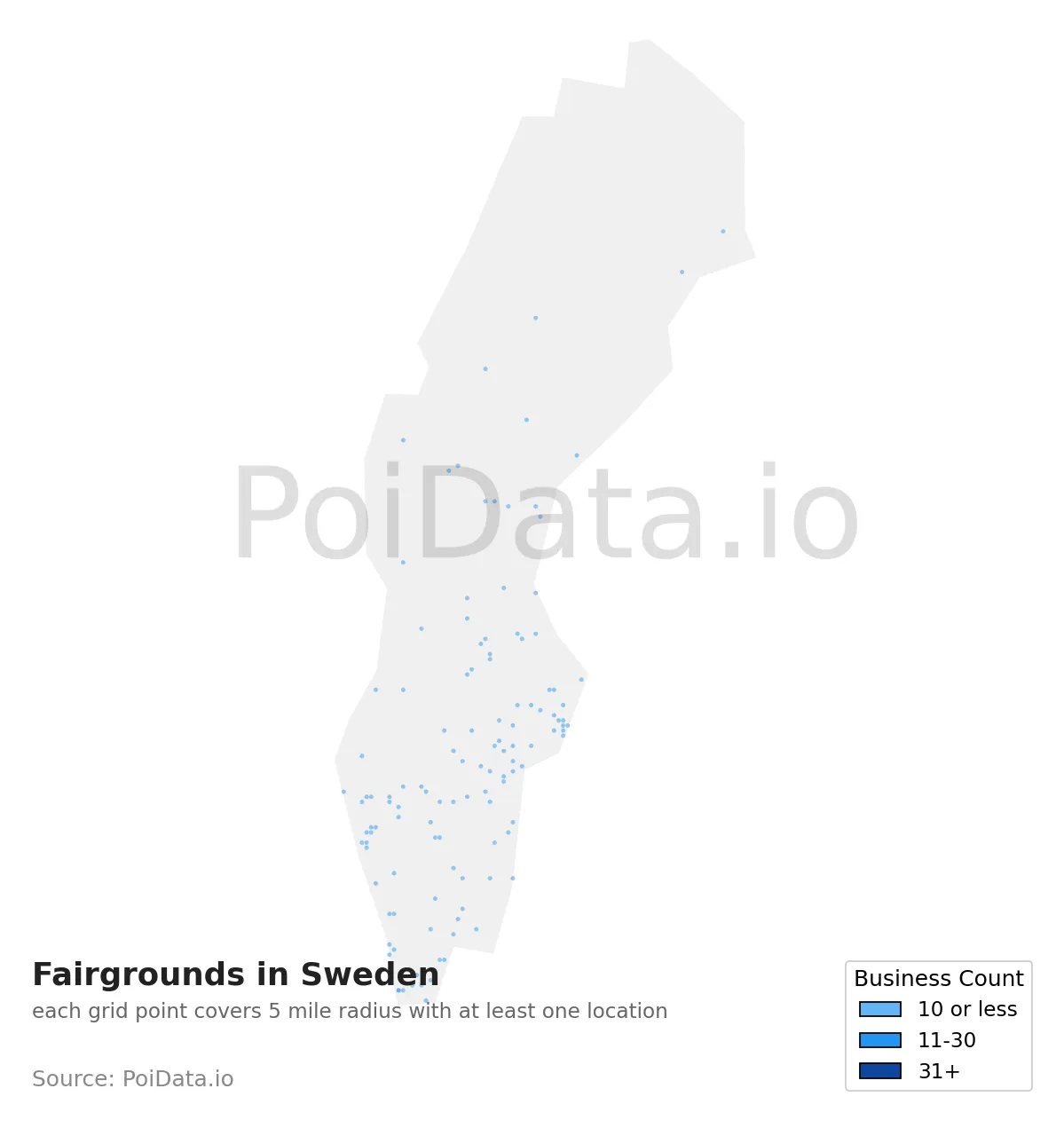 Fairground density map for Sweden