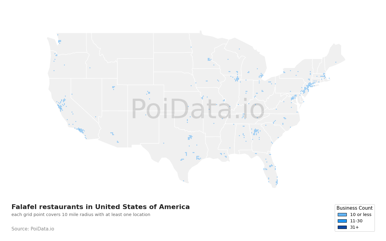 Falafel restaurant density map for Michigan, United States