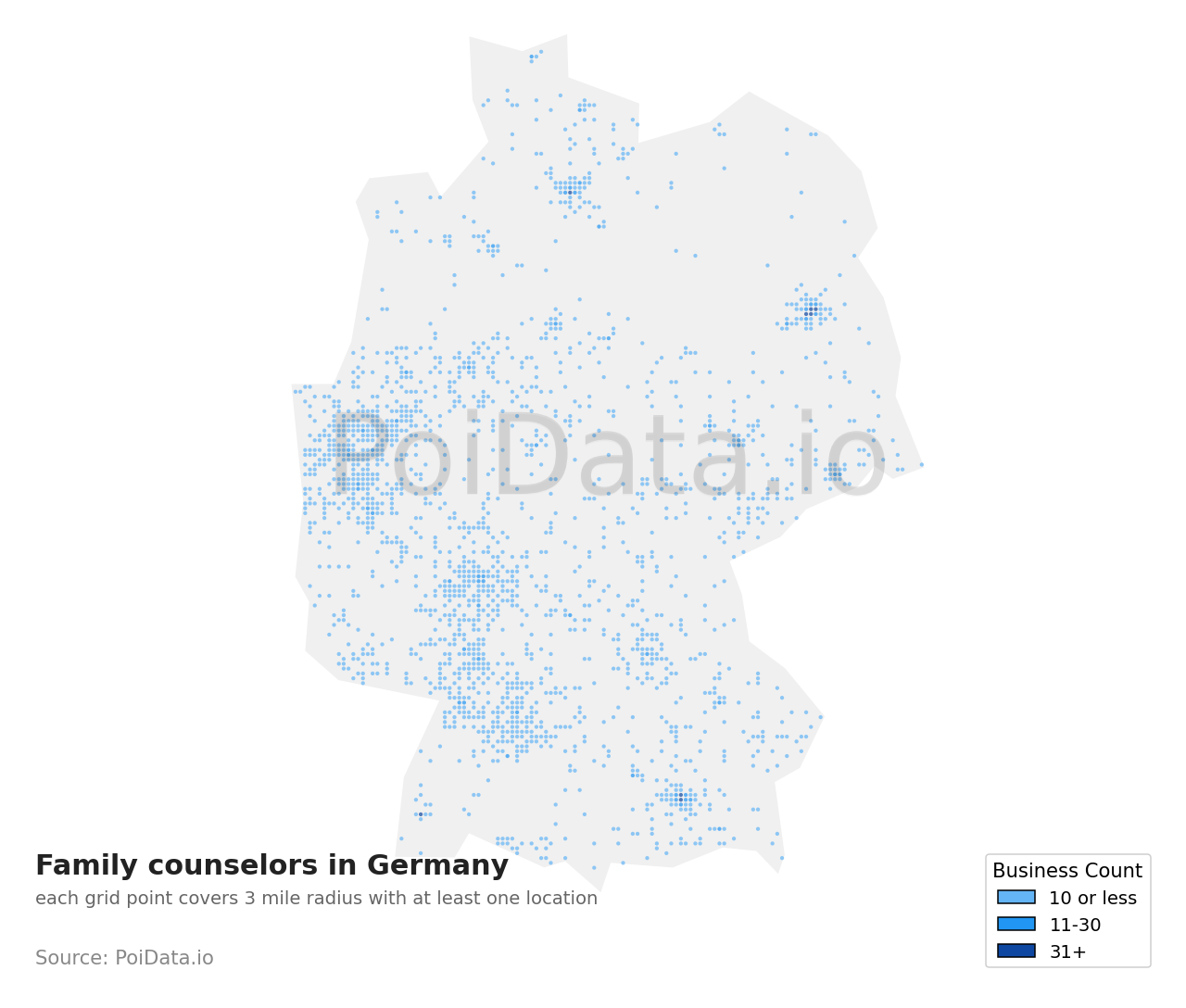 Family counselor density map for Germany