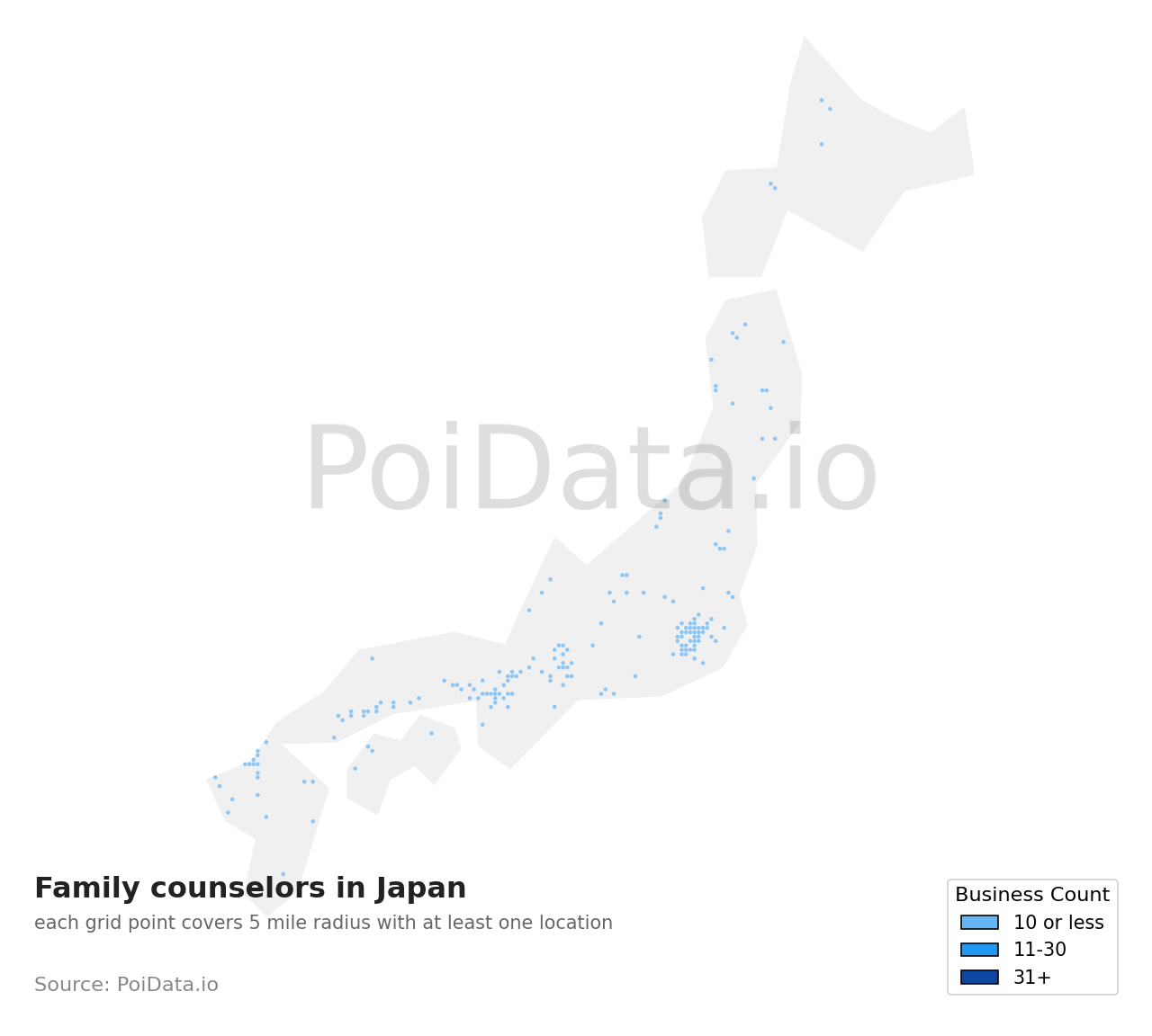 Family counselor density map for Japan