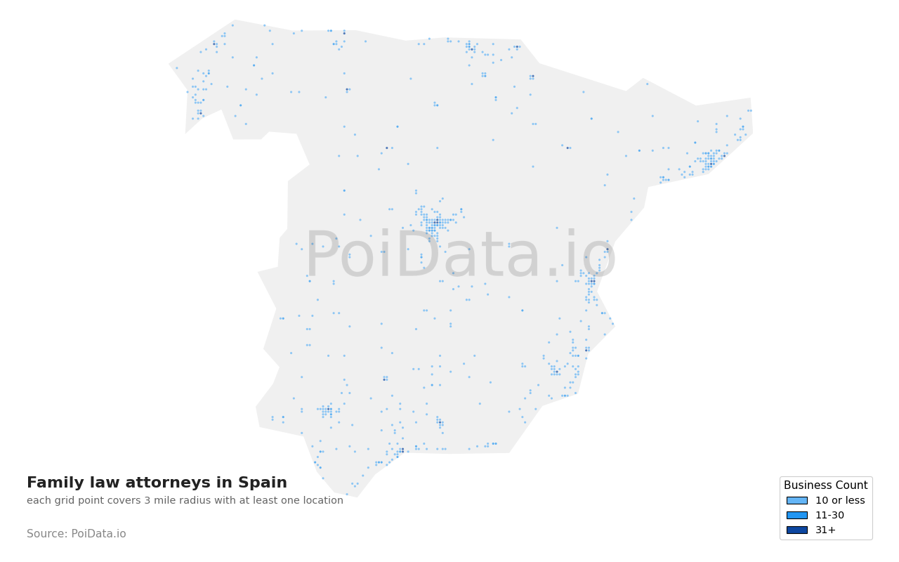 Family law attorney density map for Spain