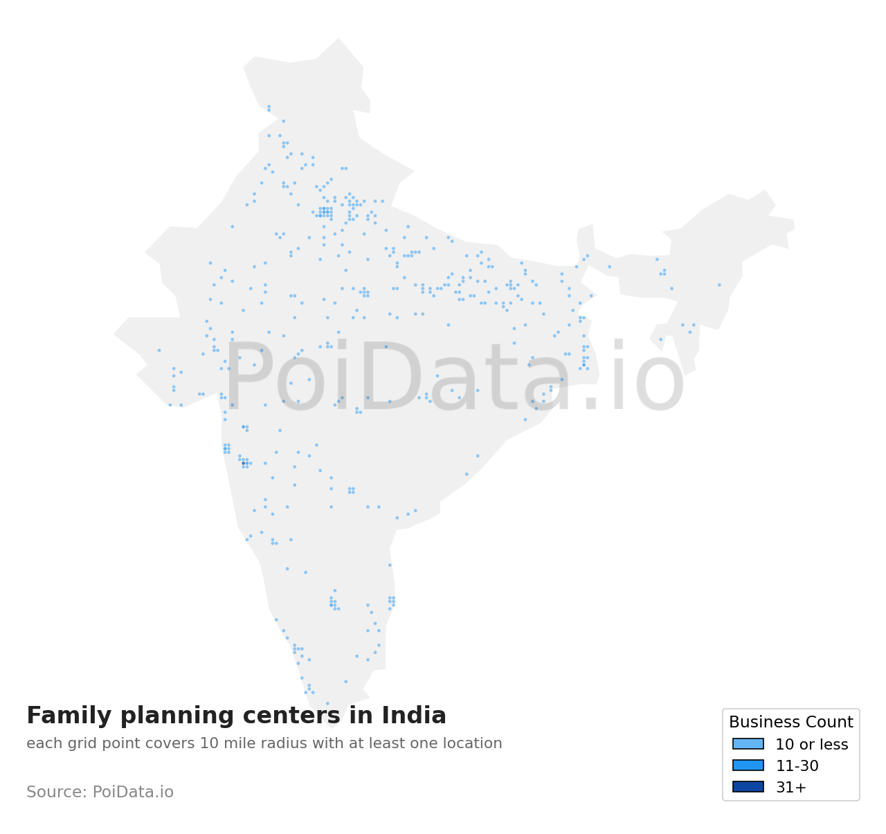 Family planning center density map for India