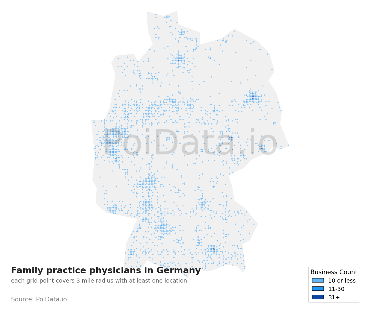 Family practice physician density map for Germany
