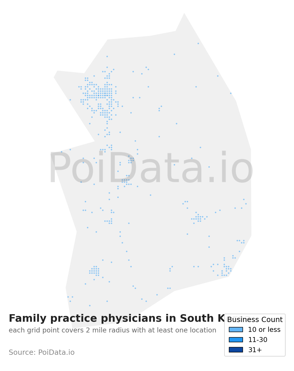 Family practice physician density map for South Korea