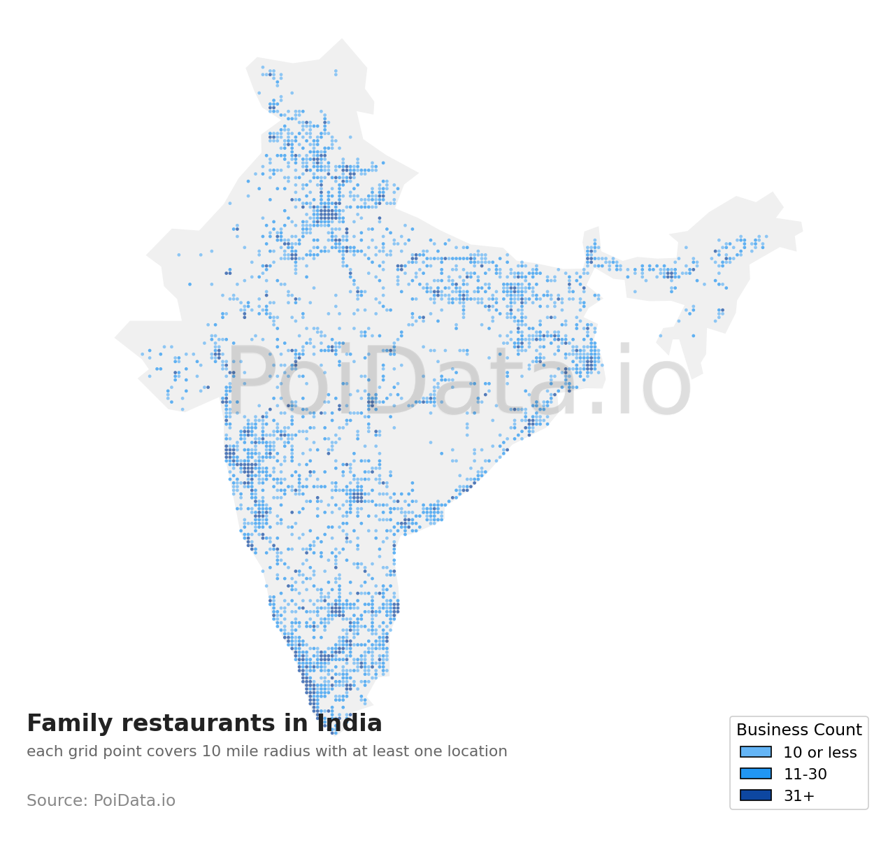 Family restaurant density map for India