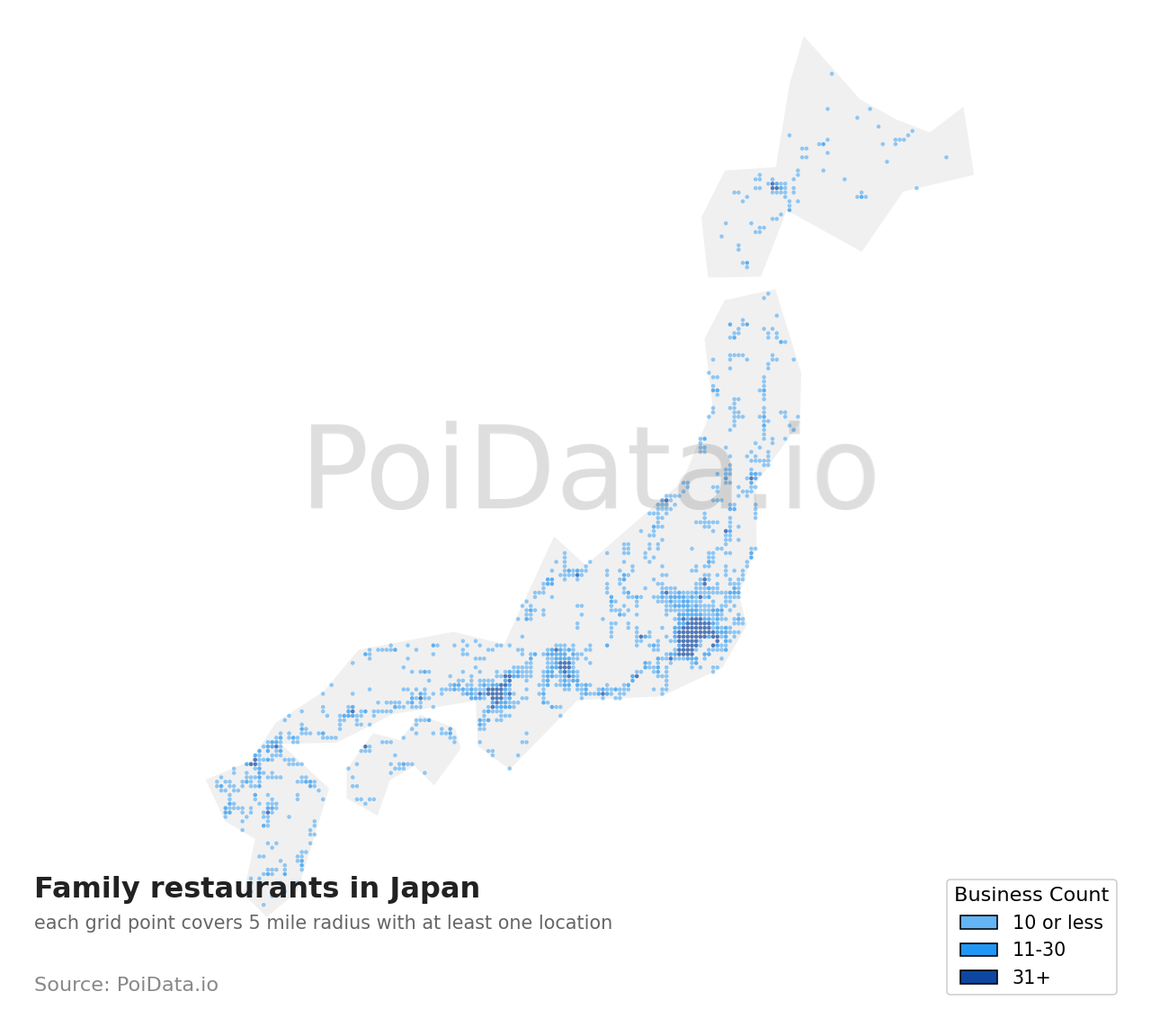Family restaurant density map for Japan