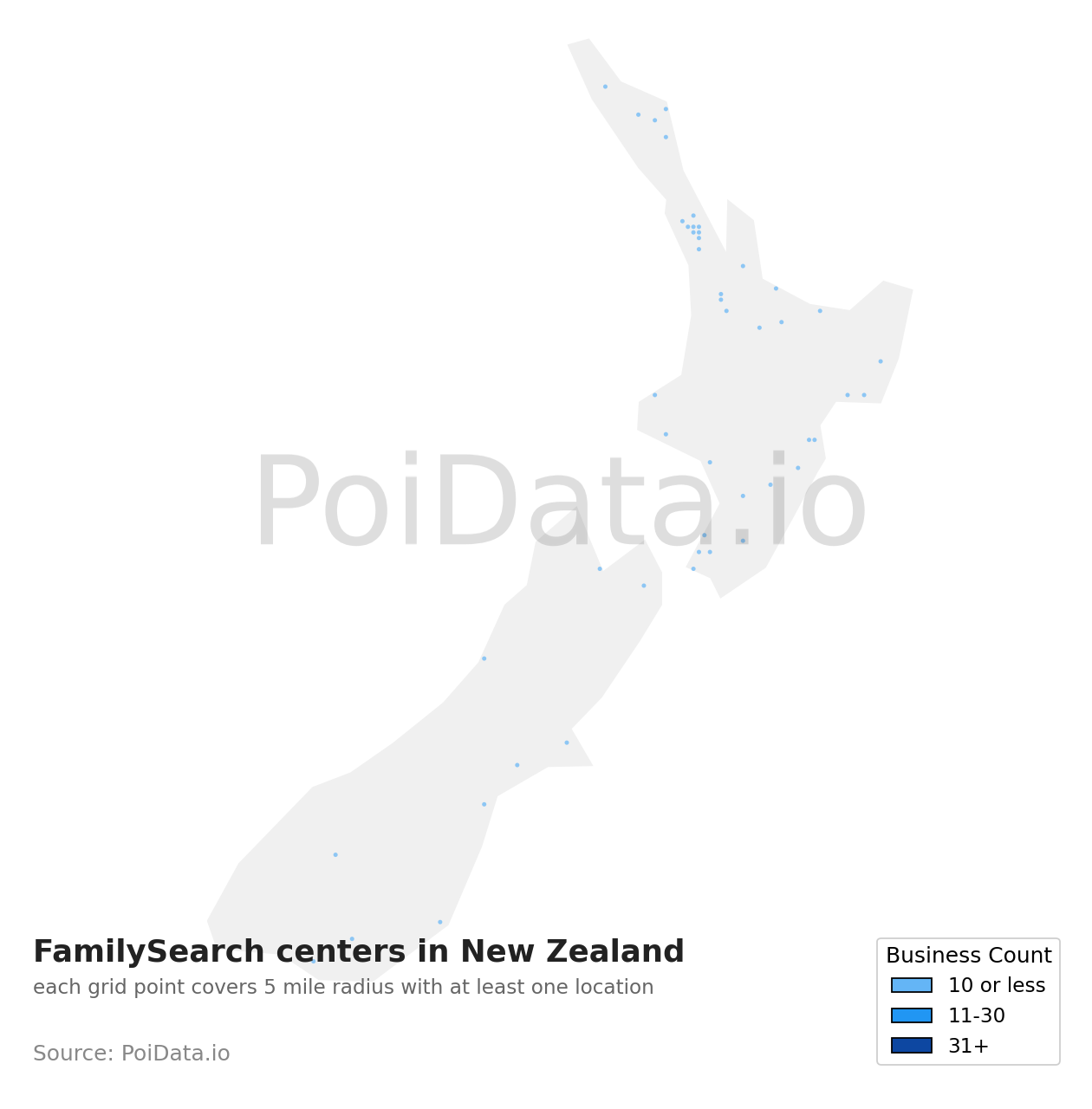 FamilySearch center density map for New Zealand
