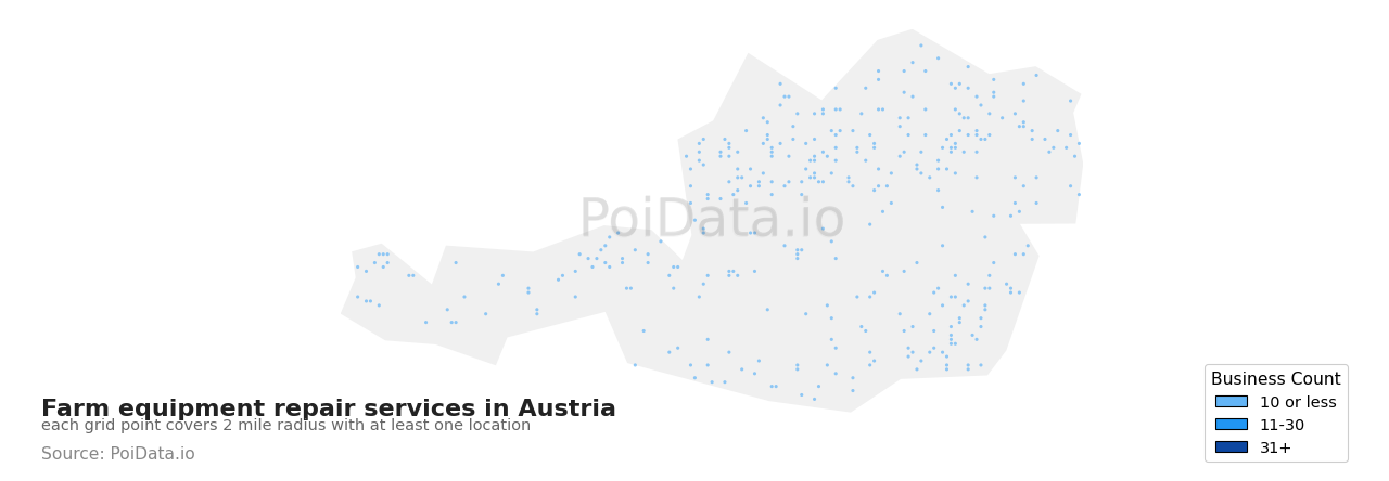 Farm equipment repair service density map for Austria