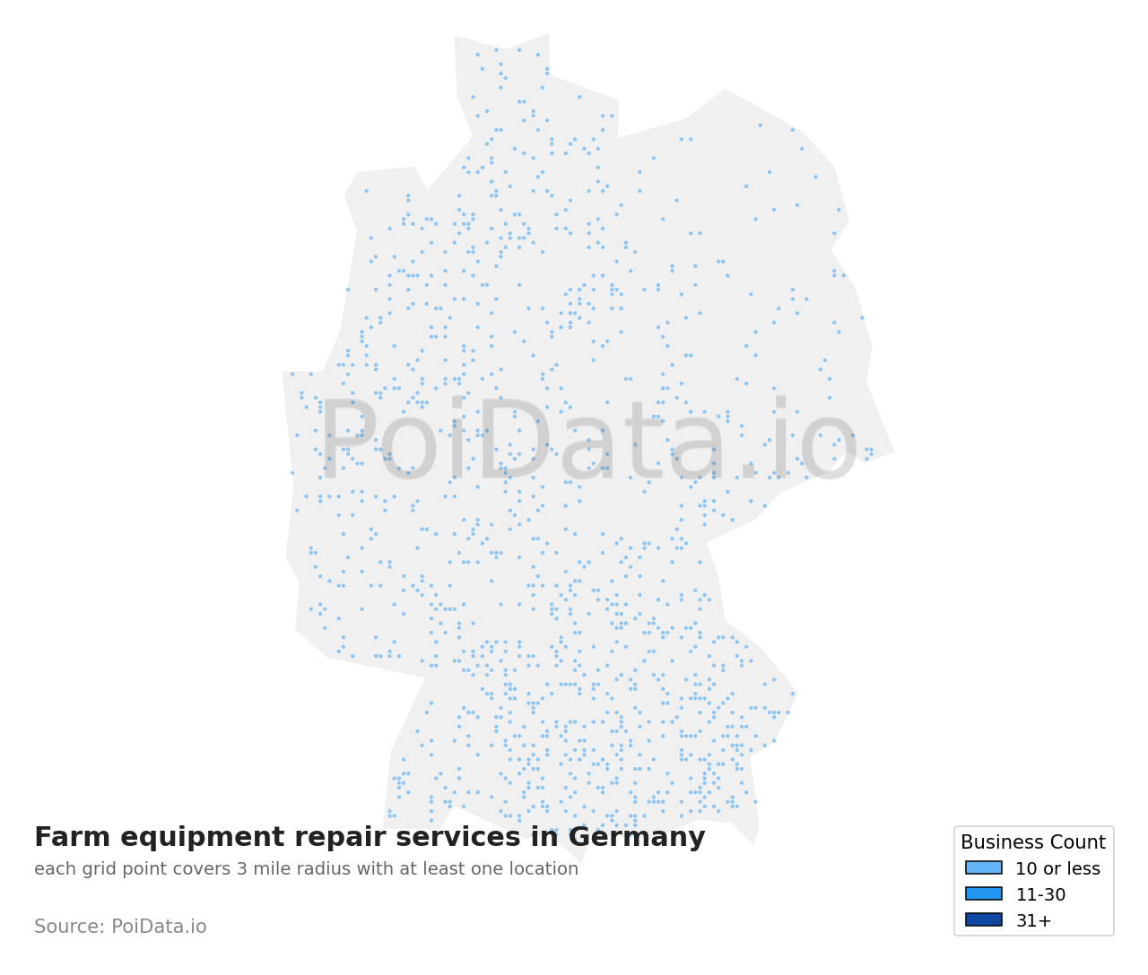 Farm equipment repair service density map for Germany