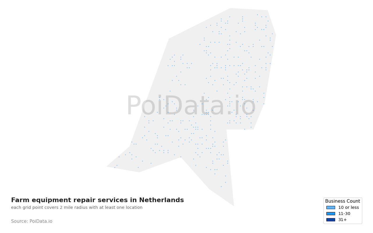 Farm equipment repair service density map for Netherlands