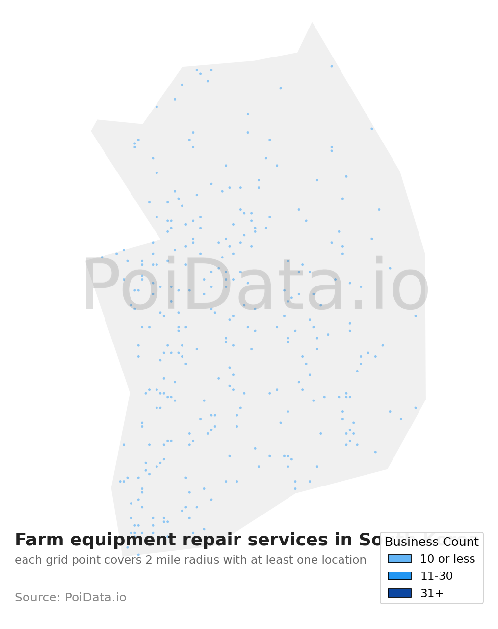 Farm equipment repair service density map for South Korea