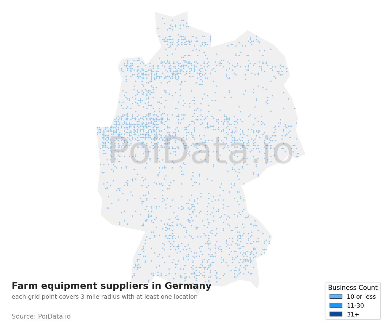 Farm equipment supplier density map for Germany