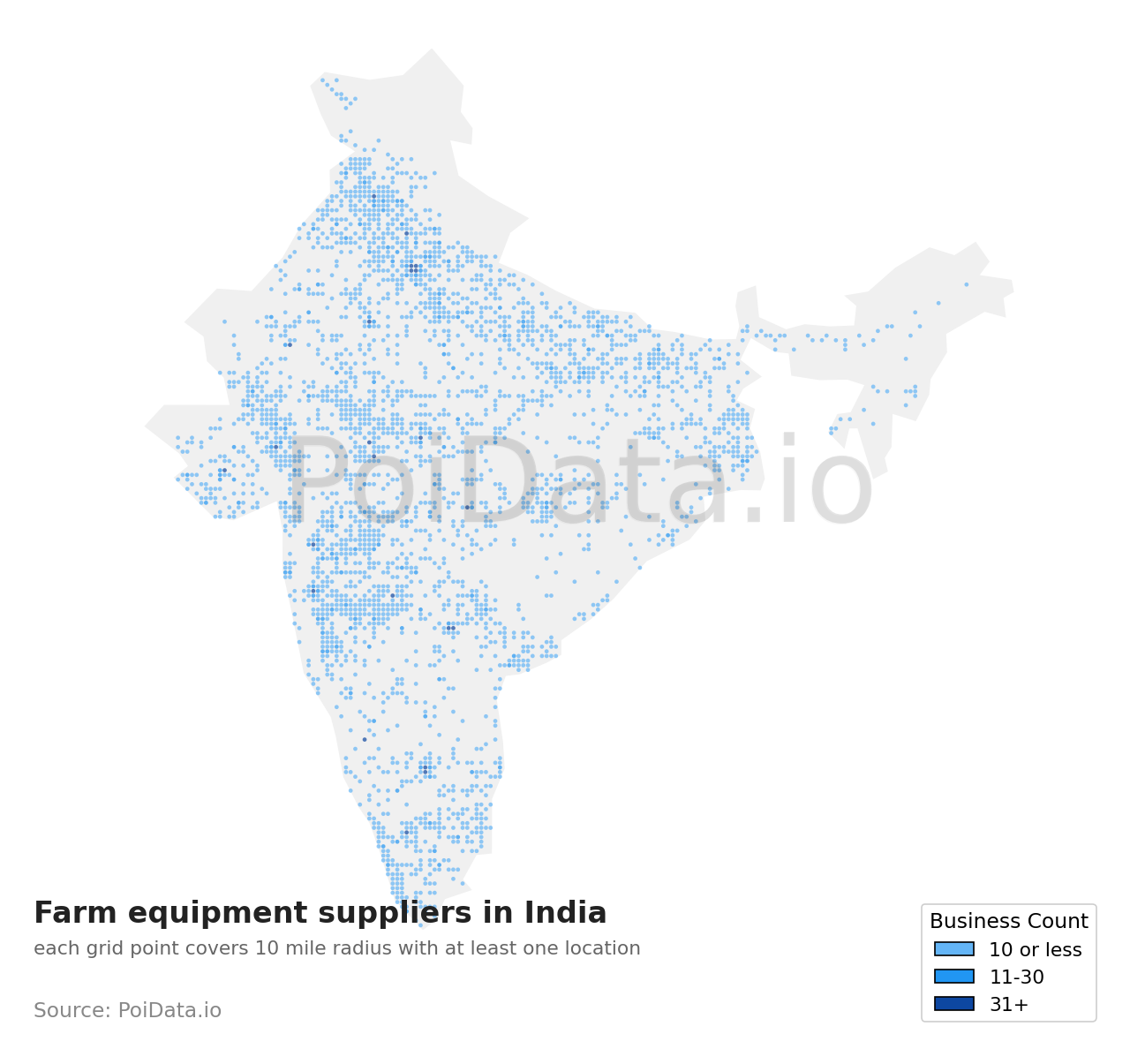 Farm equipment supplier density map for India