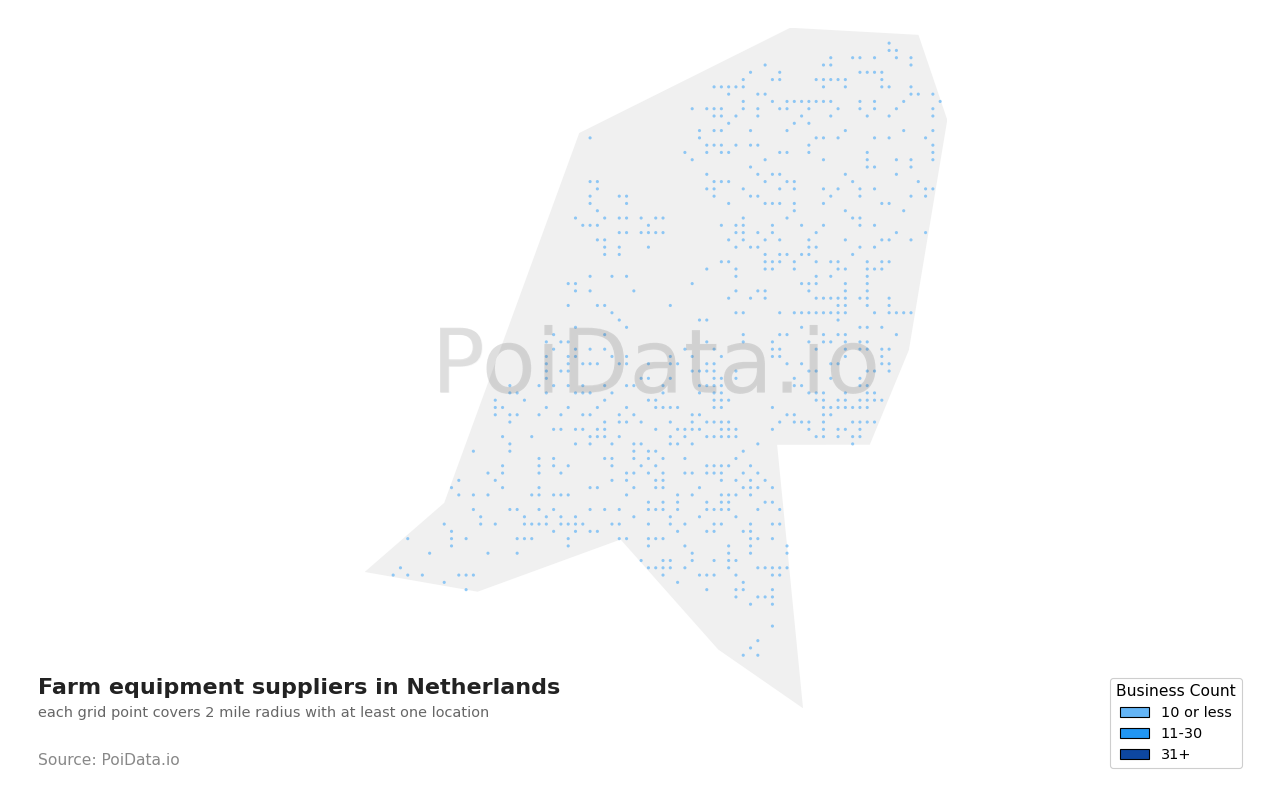 Farm equipment supplier density map for Netherlands