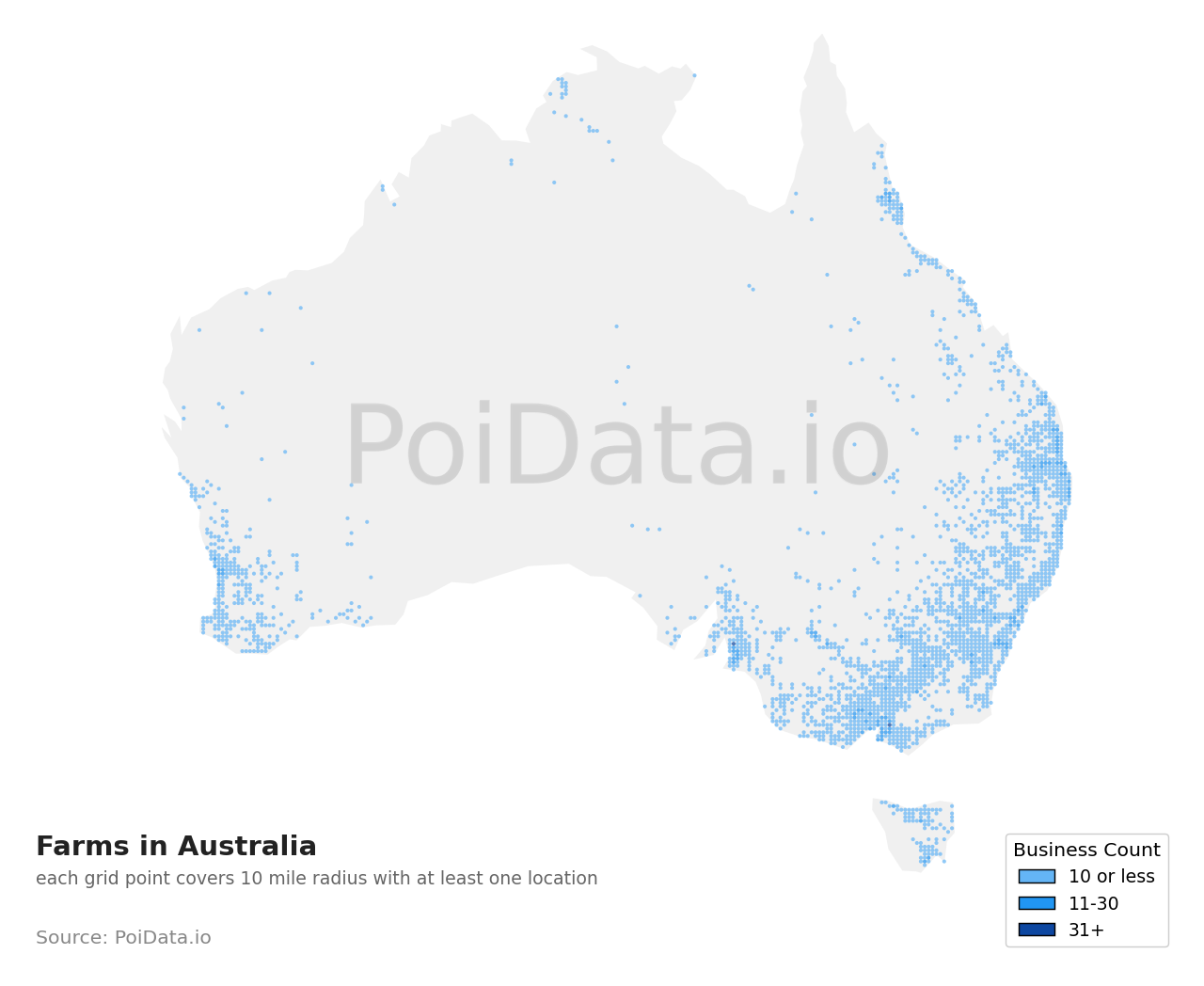Farm density map for Australia