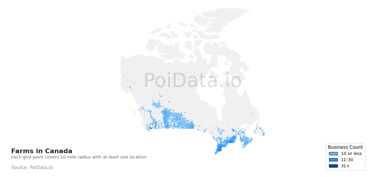 Farm density map for Manitoba, Canada