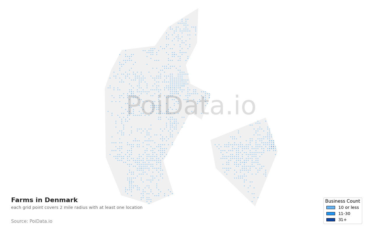 Farm density map for Denmark