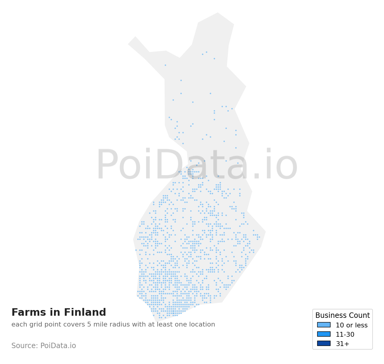 Farm density map for Finland